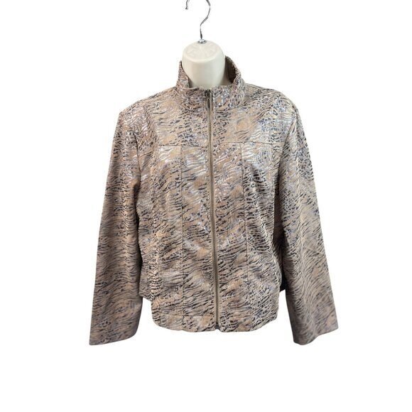 Abstract Print Full Zip‎ Jacket, Neutral Tones, Lightweight Coat - Picture 1 of 12